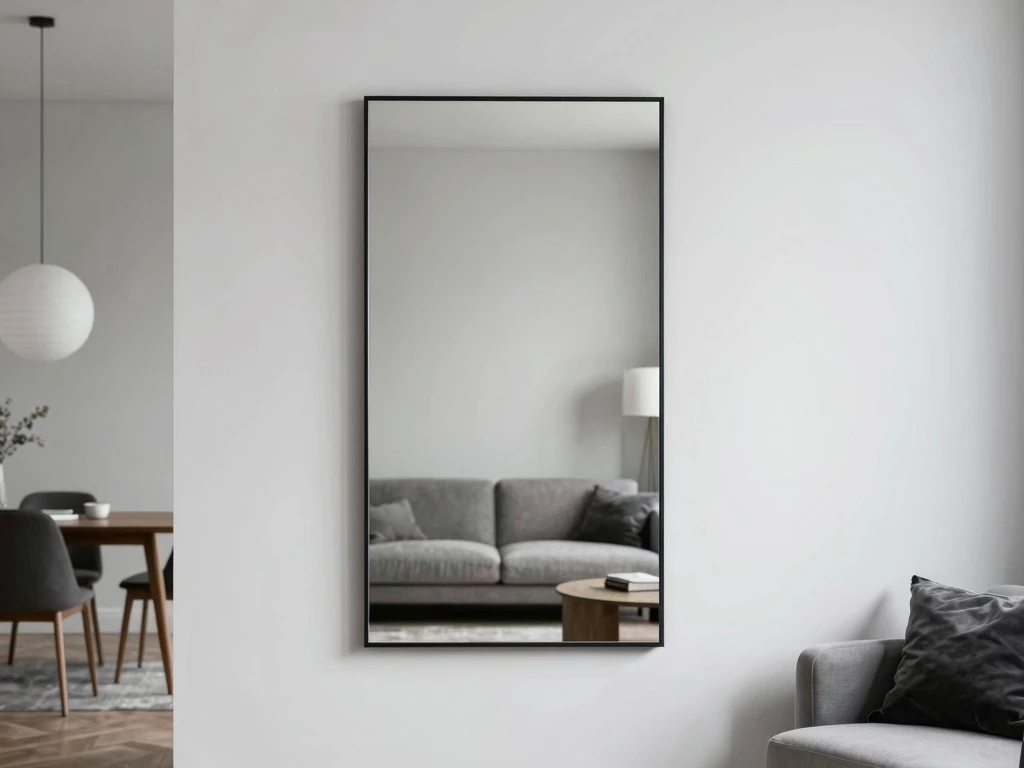 Asymmetrisk speil i moderne stue