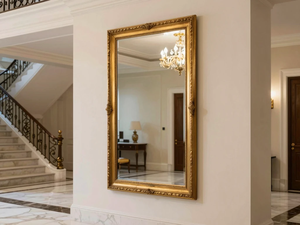 Asymmetrisk speil i elegant entré